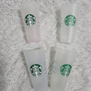 Starbucks Reusable Cold Cups Set of 4 Frosted Venti 24oz Plastic Tumblers Green